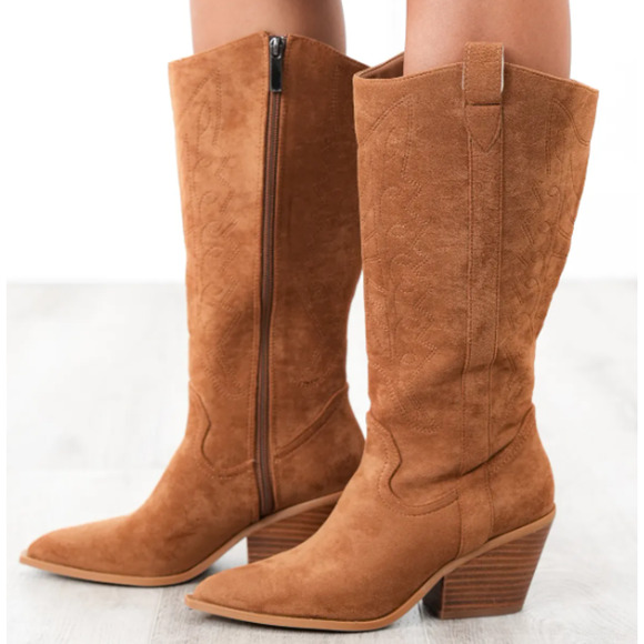 NEW Hey Girl By Corkys Howdy Tall Western‎ Boots Brown Cowgirl Pointed Toe 6M - Picture 1 of 8